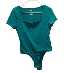 Teal Short Sleeve Square Neck Bodysuit